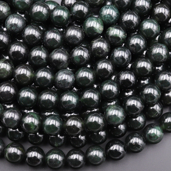 Natural Burmese Dark Green Jade Round Beads 6mm 8mm 10mm 15.5" Strand