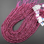 Faceted Natural Pink Tourmaline Thin Rondelle 4mm Beads Diamond Cut Gemstone 15.5" Strand