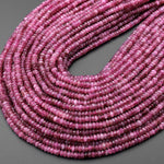 Faceted Natural Pink Tourmaline Thin Rondelle 4mm Beads Diamond Cut Gemstone 15.5" Strand