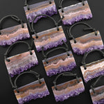 2 Hole Pendant Natural Peach Orange Purple Amethyst Stalactite Druzy Pendant Drilled Flat Slice Long Rectangle