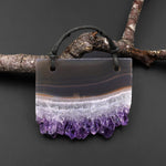 2 Hole Pendant Natural Smoky Quartz White Purple Amethyst Stalactite Druzy Pendant Drilled Flat Slice Long Rectangle