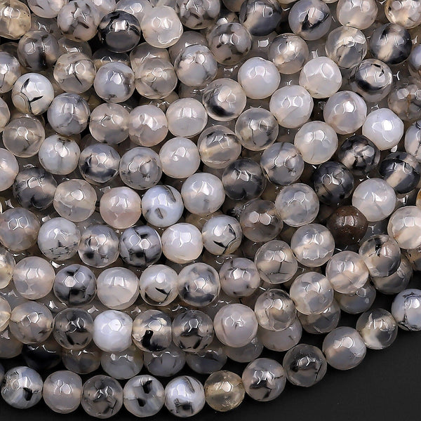 Faceted Black Gray Dragon Vein Agate Round Beads 4mm 6mm 8mm 15.5" Strand