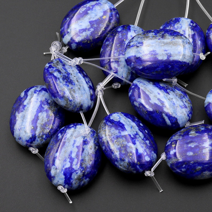 Drilled Natural Blue Lapis Earring Pair With White Calcite Oval Matched Gemstone Beads Pair