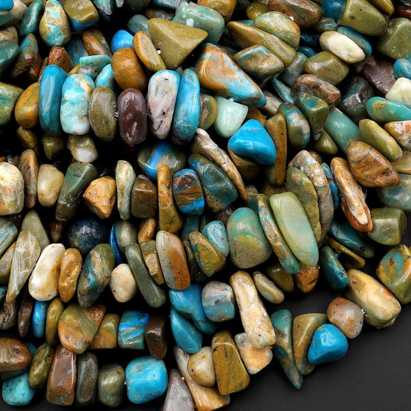 Real Natural Peruvian Blue Opal Freeform Chip Pebble Nugget Beads Gemstone 15.5" Strand
