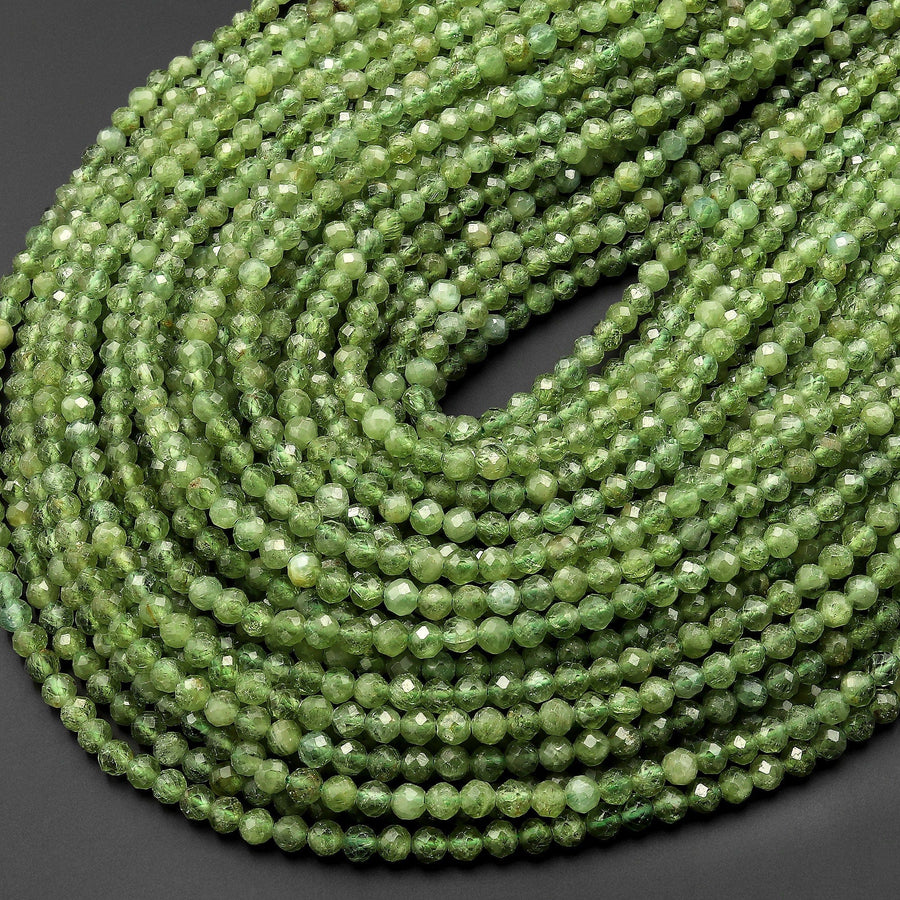 Rare Faceted Natural Green Apatite 4mm Gemstone Round Beads 15.5" Strand