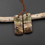 Natural Mushroom Rhyolite Jasper Matched Short Rectangle Gemstone Earring Bead Pair