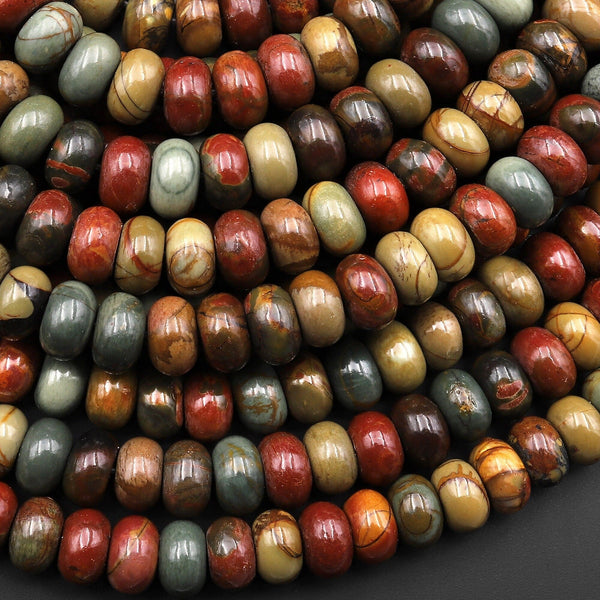 AAA Natural Red Creek Jasper Smooth 8mm Rondelle Beads Earthy Red Green Brown Aka Cherry Creek Multicolor Picasso Jasper 15.5" Strand