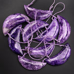 Natural Purple Russian Charorite Pendant 2 Hole Half Moon Shaped Gemstone
