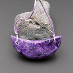Natural Purple Russian Charorite Pendant 2 Hole Half Moon Shaped Gemstone