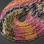 AAA Natural Multicolor Pink Green Yellow Blue Tourmaline Micro Faceted 2mm Round Gemstone Beads 15.5" Strand