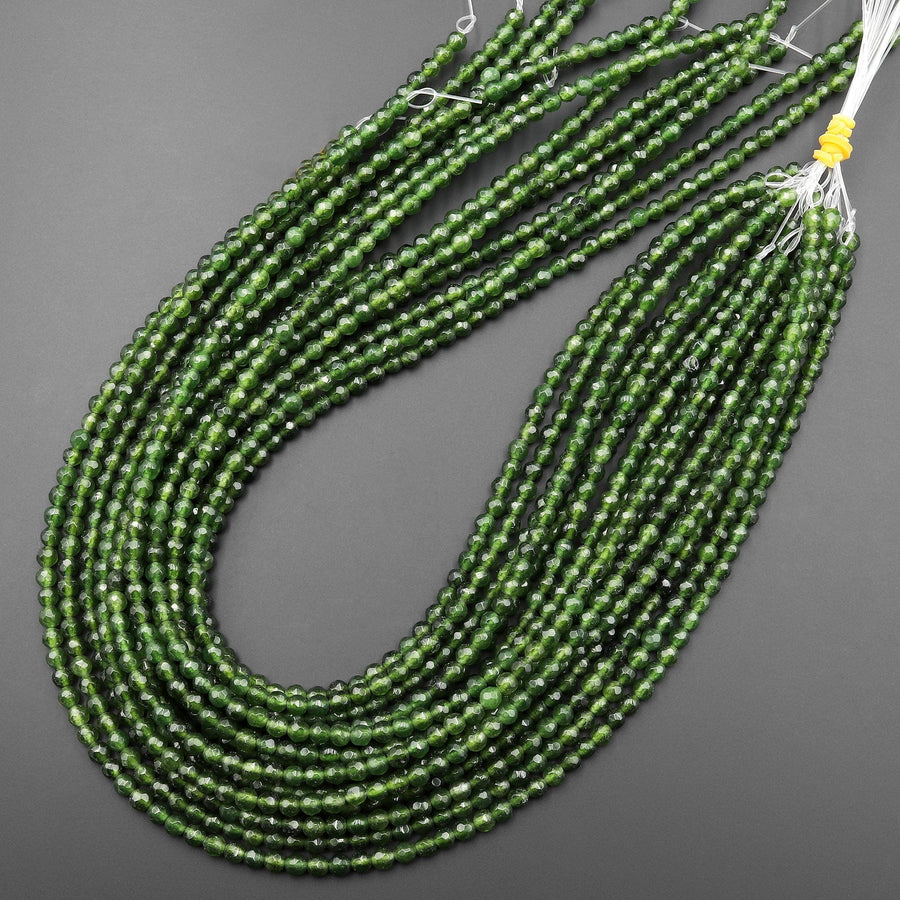 Faceted Green Taiwan Jade Round 4mm Beads 15.5" Strand