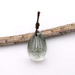 AAA Natural Green Lodalite Phantom Quartz Puffy Teardrop Pendant Gemstone Focal Bead Extra Clear