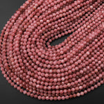 Natural Petrified Pink Rhodonite 3mm 4mm Micro Faceted Round Beads 15.5" Strand