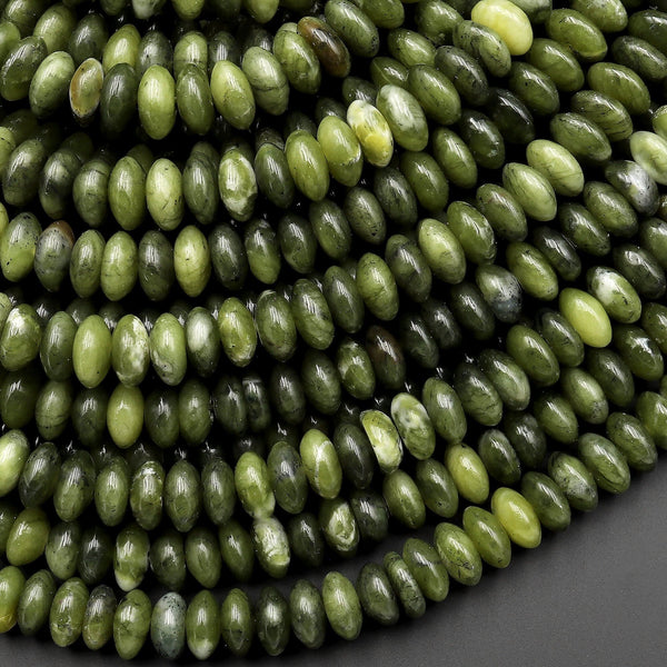 Natural Russian Green Serpentine Jade Beads 6mm Thin Rondelle 15.5" Strand