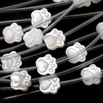 AAA Iridescent Carved Natural White Mother of Pearl Shell Cute Paw Print Beads Choose from 5pcs, 10pcs