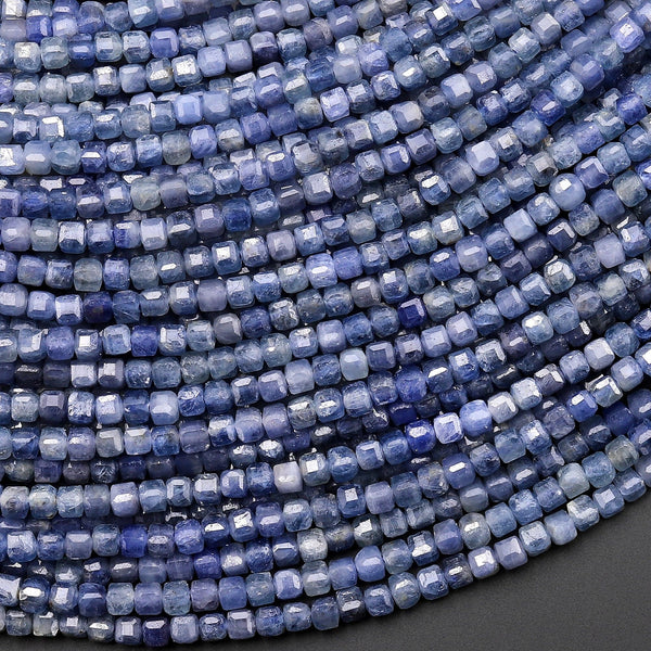 Natural Blue Sapphire Faceted Gemstone Cube Beads 2mm from Sri Lanka 15.5" Strand