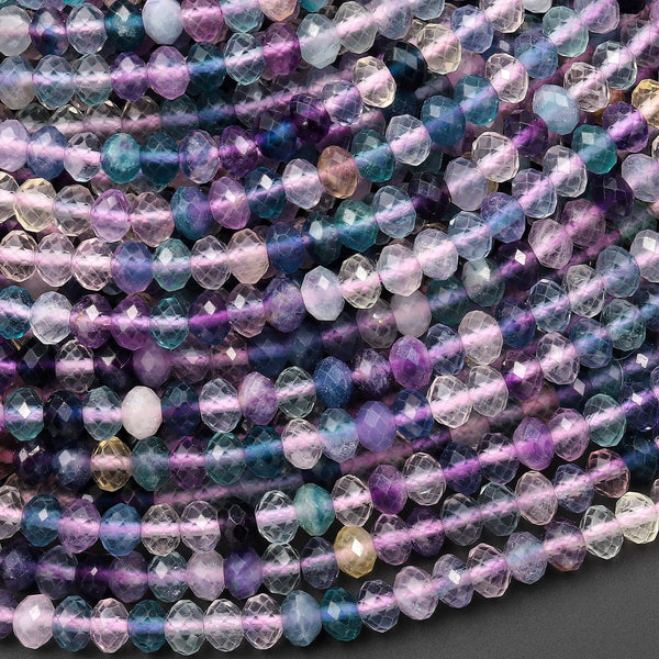 AAA Natural Fluorite Faceted 4mm Rondelle Beads Micro Laser Cut Violet Purple Blue Gemstone 15.5" Strand