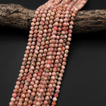 Natural Pink Red Rhodochrosite 6mm Faceted Round Beads Micro Laser Diamond Cut Gemstone 15.5" Strand