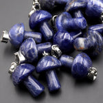 AAA Natural Blue Sodalite Gemstone Mushroom Pendant Natural Crystal Focal Bead