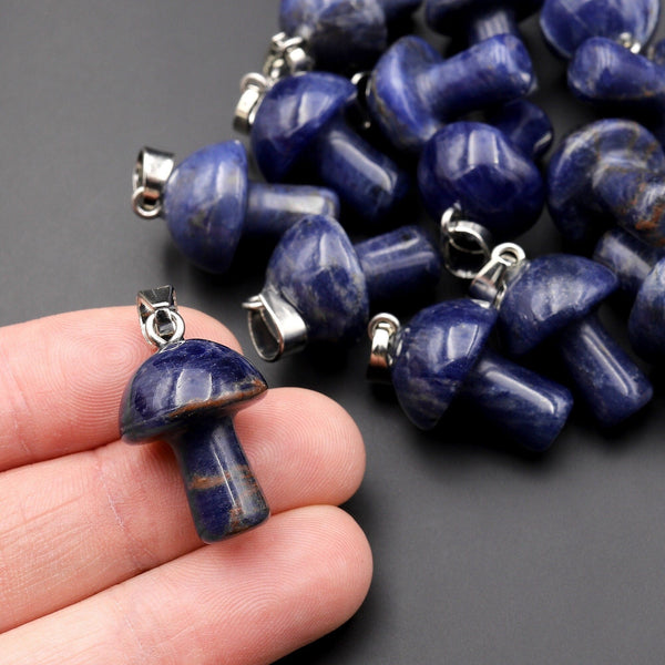 AAA Natural Blue Sodalite Gemstone Mushroom Pendant Natural Crystal Focal Bead A1