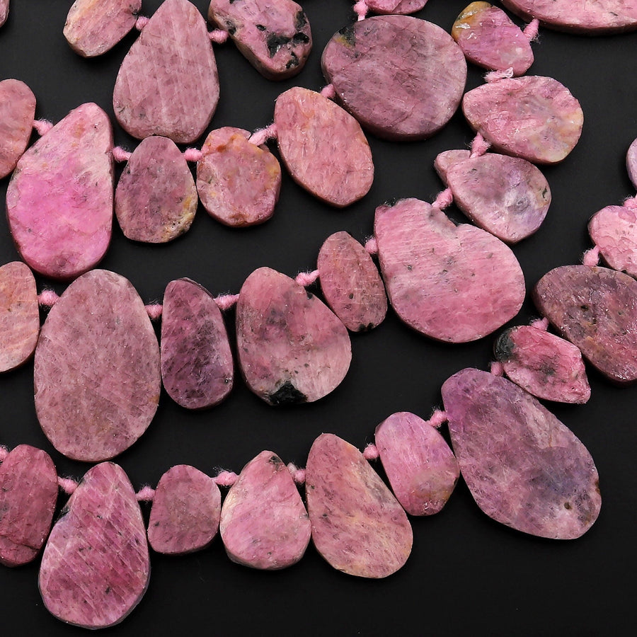 Real Genuine Natural Red Pink Ruby Gemstone Large Flat Freeform Teardr ...