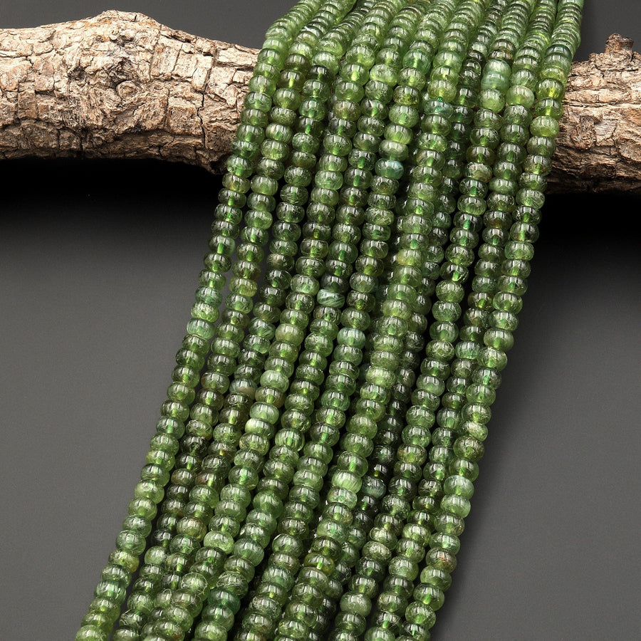AAA Rare Natural Green Garnet Smooth Rondelle Beads 5mm 6mm 7mm 8mm 15.5" Strand