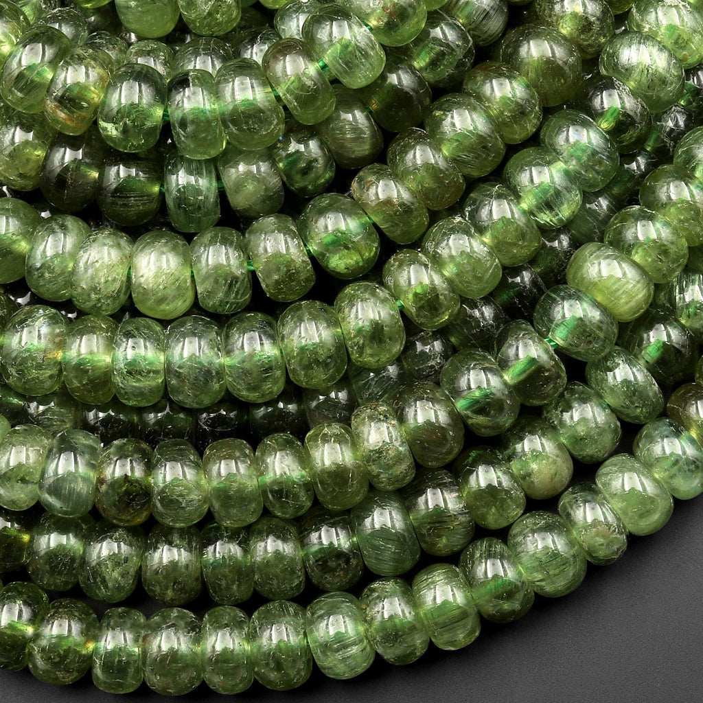 AAA Rare Natural Green Garnet Smooth Rondelle Beads 5mm 6mm 7mm 8mm 15.5" Strand
