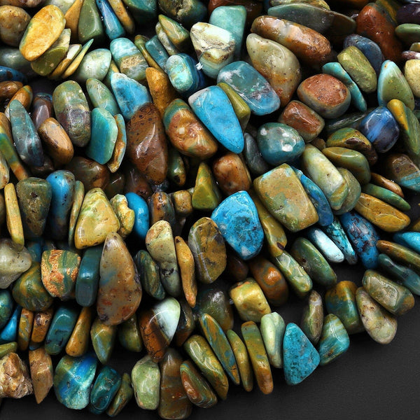Large Natural Peruvian Blue Opal Freeform Chip Pebble Nugget Beads Gemstone 15.5" Strand