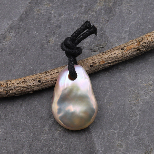 Large 4mm Drill Hole Large Natural Coin Pearl Pendant Focal Bead Super Iridescent Golden Peach Pink Silvery Mauve Colors A3
