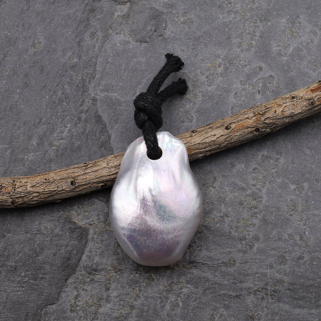 Large 4mm Drill Hole Large Natural Coin Pearl Pendant Focal Bead Super Iridescent Silvery White A1