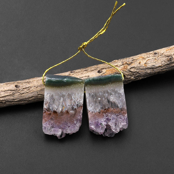 Small Natural Amethyst Stalactite Slice Matched Earring Gemstone Bead Pair A33