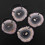 2 Hole Pendant Natural Peach Purple Amethyst Flower Stalactite Druzy Pendant Drilled Flat Slice