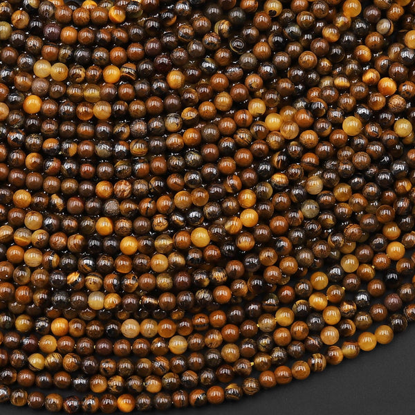 AAA Natural Tiger's Eye 2mm Smooth Round Beads 15.5" Strand