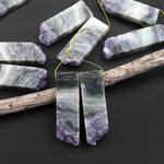 Natural Green Purple Amethyst Stalactite Slice Matched Earring Gemstone Bead Pair