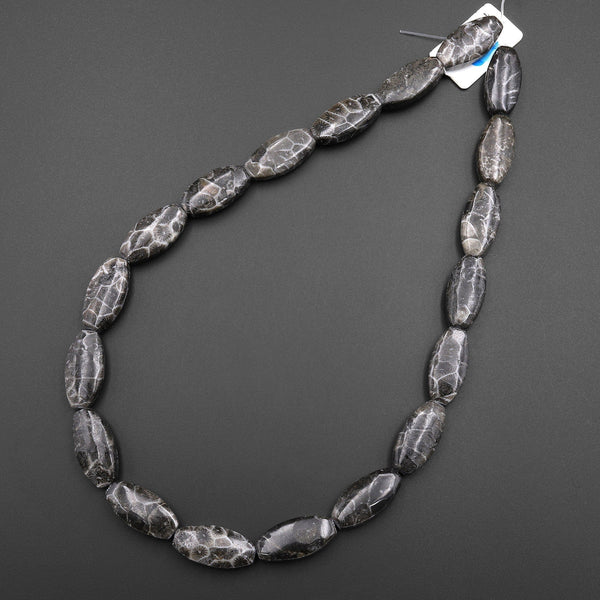 AAA Natural Fossil Coral Marquise Beads Petoskey Stone 15.5" Strand