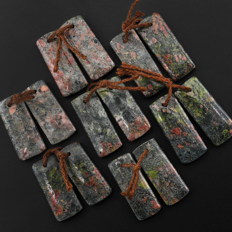 Natural Red Unakite Earring Pair Drilled Matched Short Rectangle Gemstone Beads