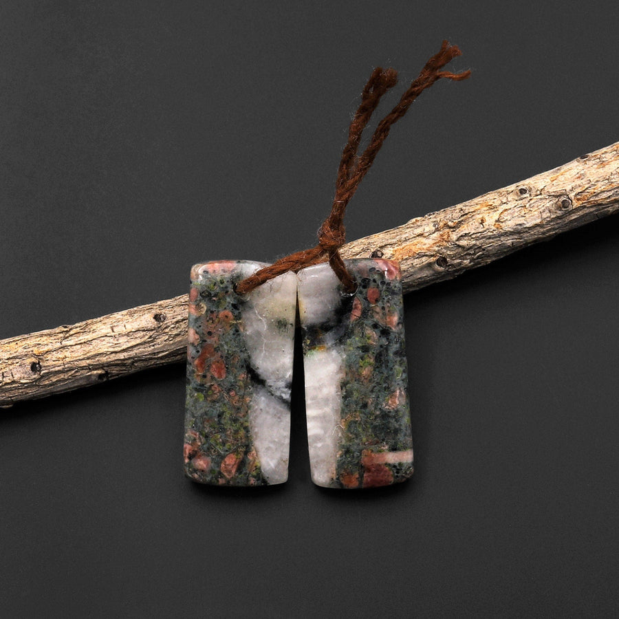 Natural Red Unakite Earring Pair Drilled Matched Short Rectangle Gemstone Beads