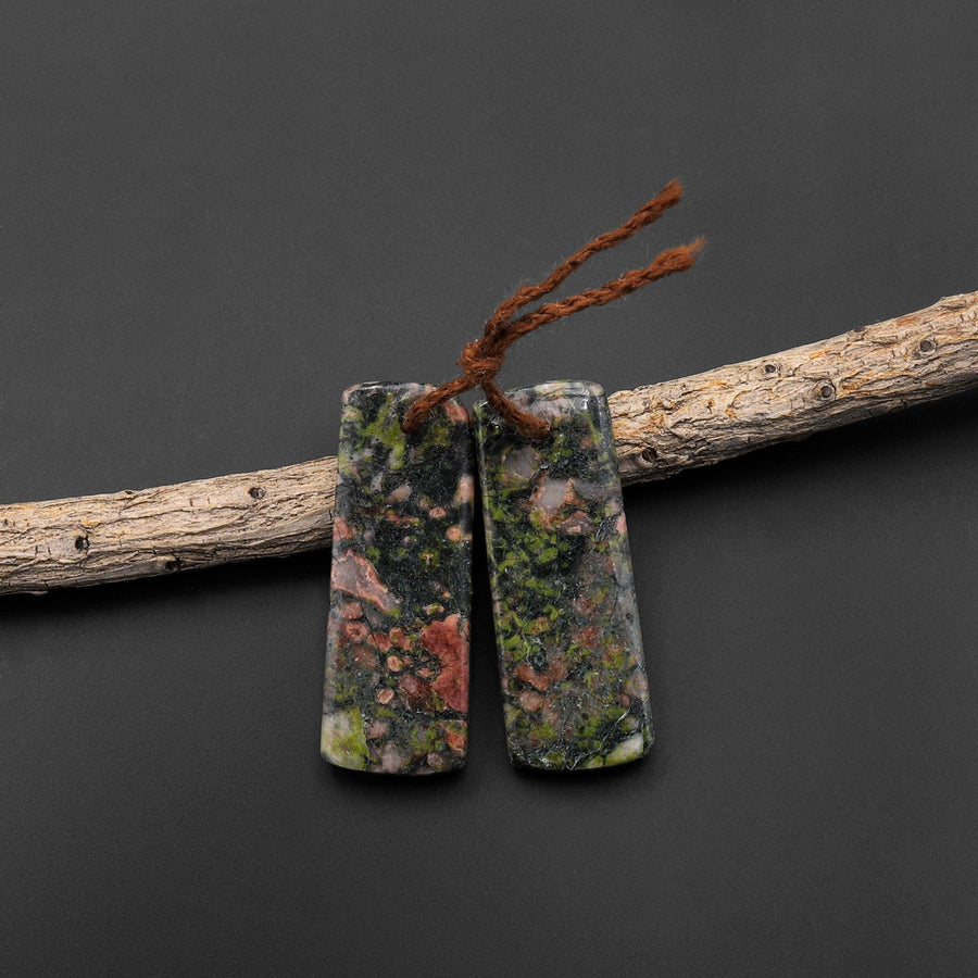Natural Red Unakite Earring Pair Drilled Matched Short Rectangle Gemstone Beads