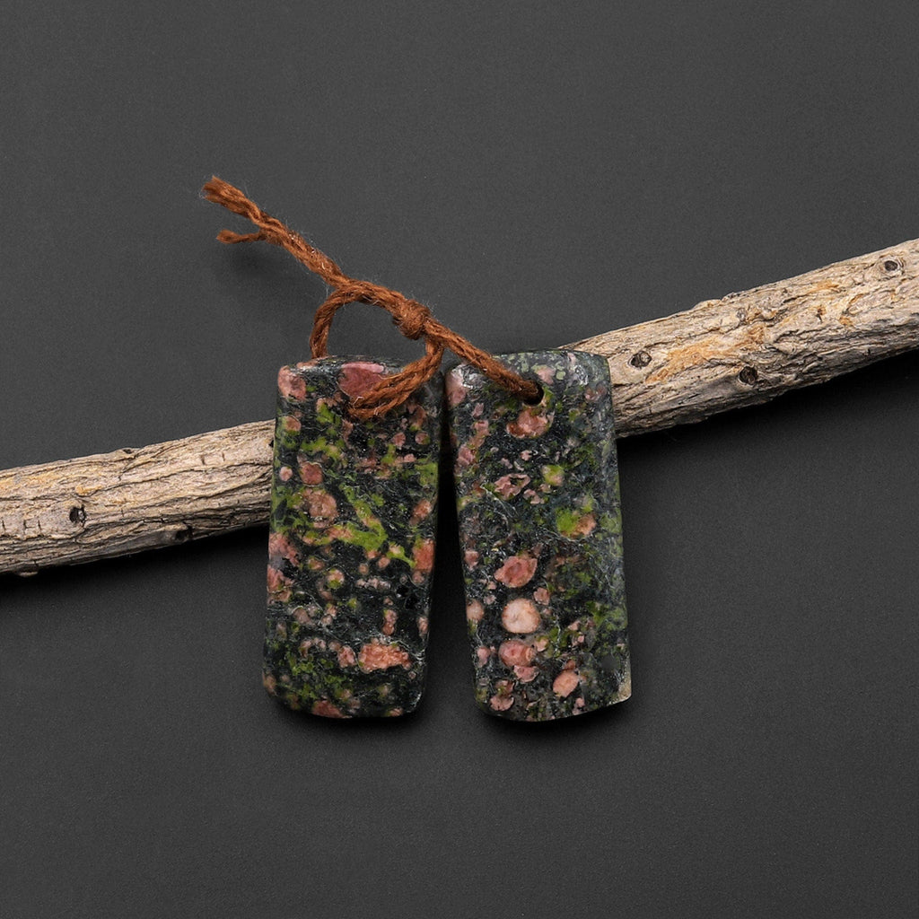 Natural Red Unakite Earring Pair Drilled Matched Short Rectangle Gemstone Beads A4