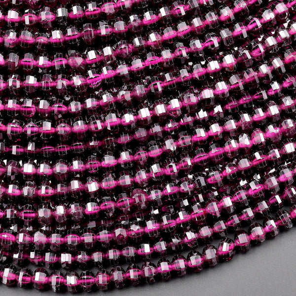 AAA Natural Purple Garnet Faceted 4mm Lantern Rondelle Beads Micro Laser Diamond Cut Gemstone 15.5" Strand