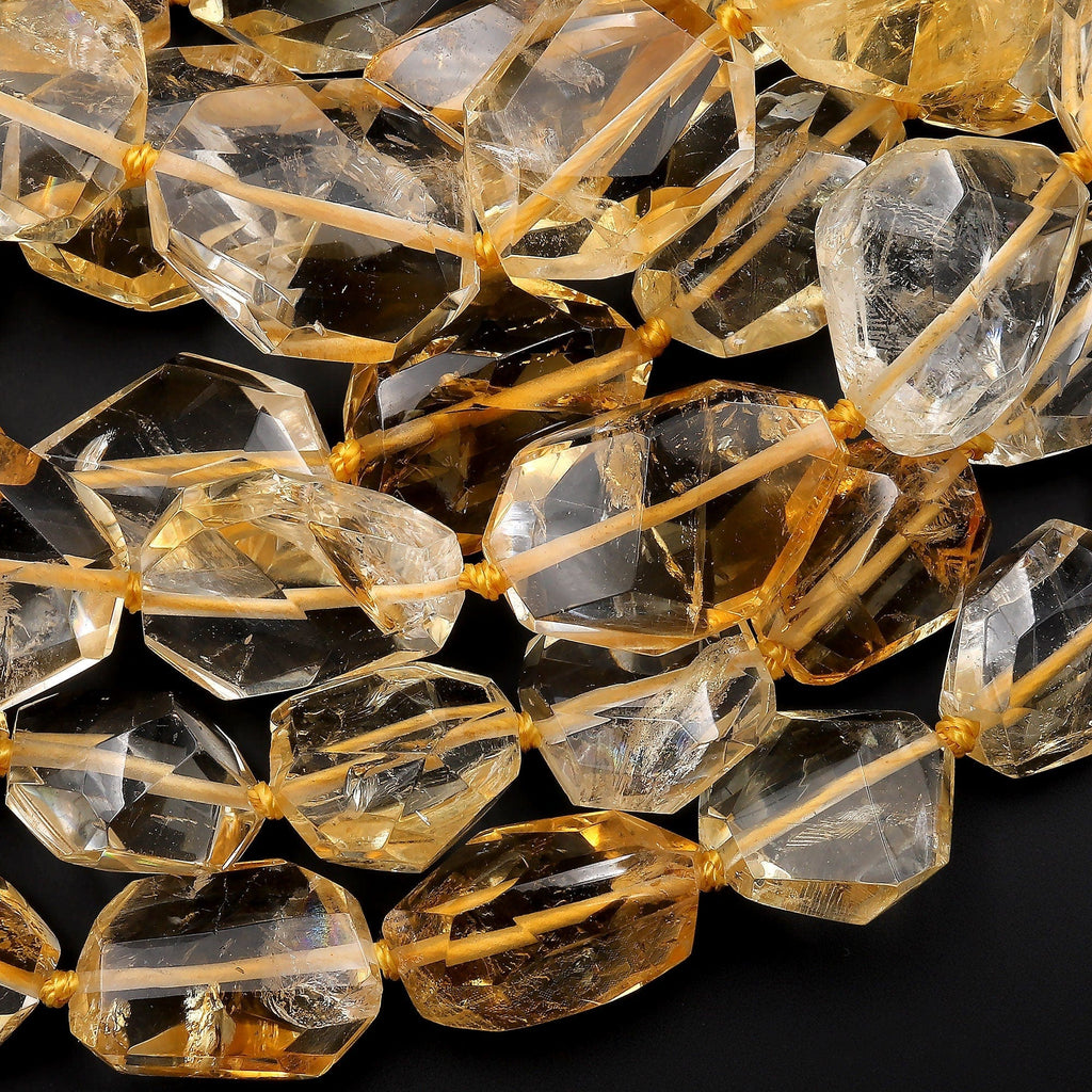 AAA Faceted Natural Golden Citrine Freeform Nugget Beads Handcut Orange Golden Gemstone Super Gemmy 15.5" Strand