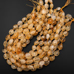 AAA Hand Cut Natural Golden Yellow Citrine Beads Faceted Oval Puffy Nuggets 15.5" Strand