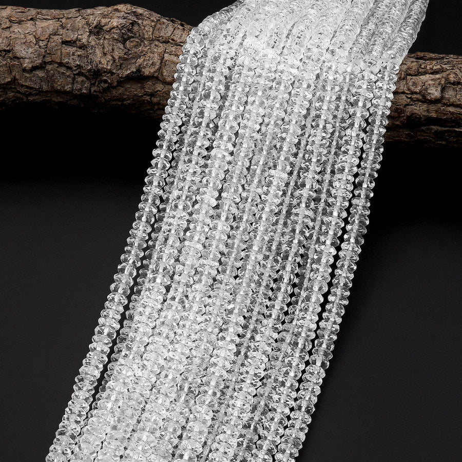 Faceted Natural Rock Quartz Thin Rondelle Beads 6mm Real Genuine Super Clear Crystal Quartz AAA 15.5" Strand