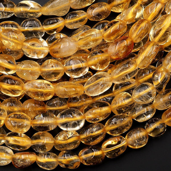 Natural Golden Yellow Citrine Freeform Nugget Beads 15.5" Strand