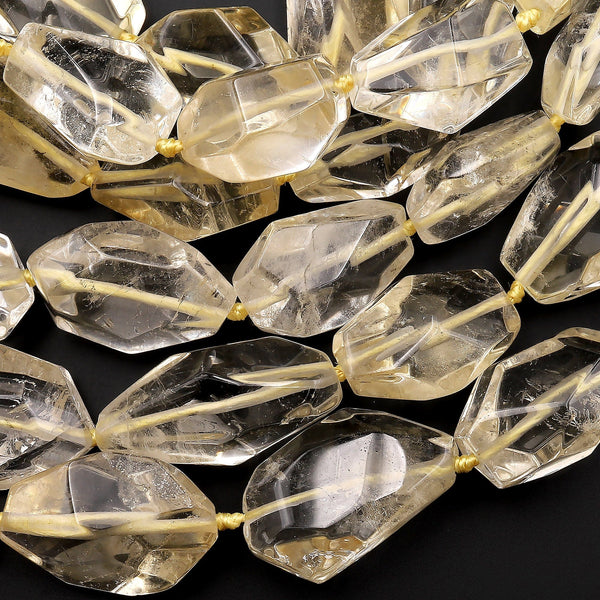 AAA Faceted Natural Pale Yellow Citrine Freeform Nugget Beads Handcut Gemstone Super Gemmy 15.5" Strand
