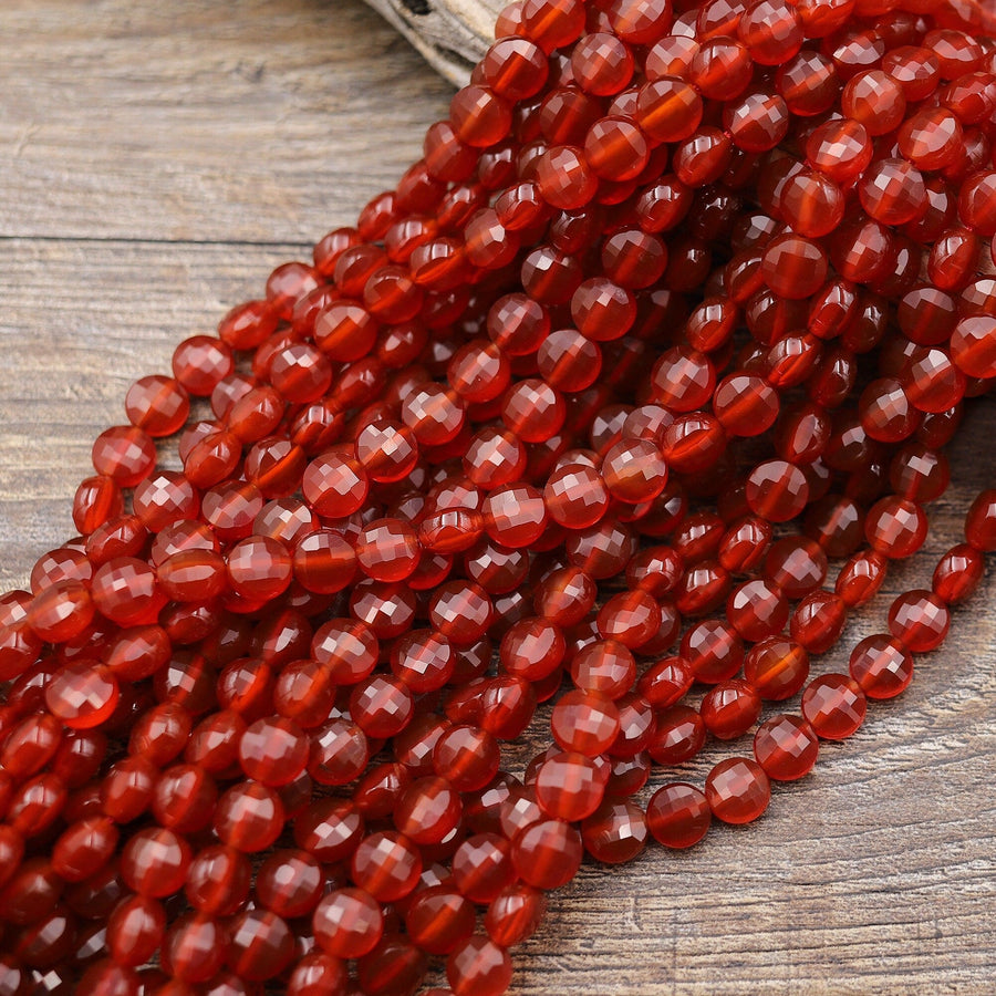 Natural Fiery Red Agate Faceted 6mm 8mm 10mm Coin Beads 15.5" Strand