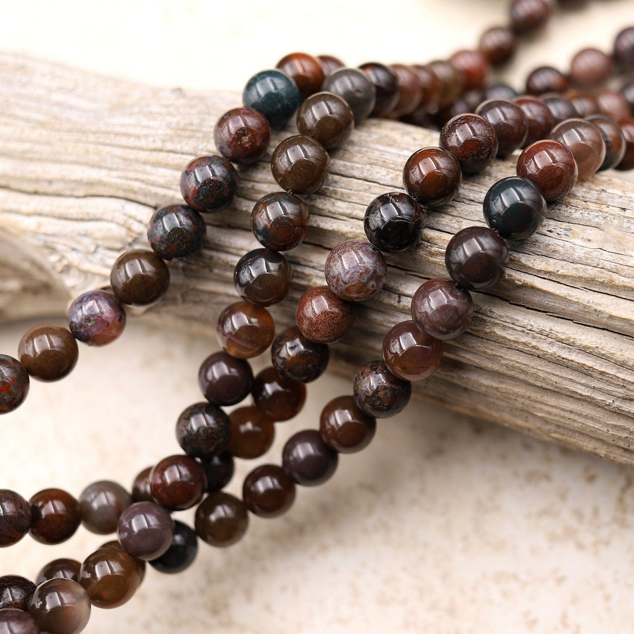 Rare Natural Cherry Agate 10mm Round Beads Translucent Dark Red Green Brown Agate 15.5" Strand