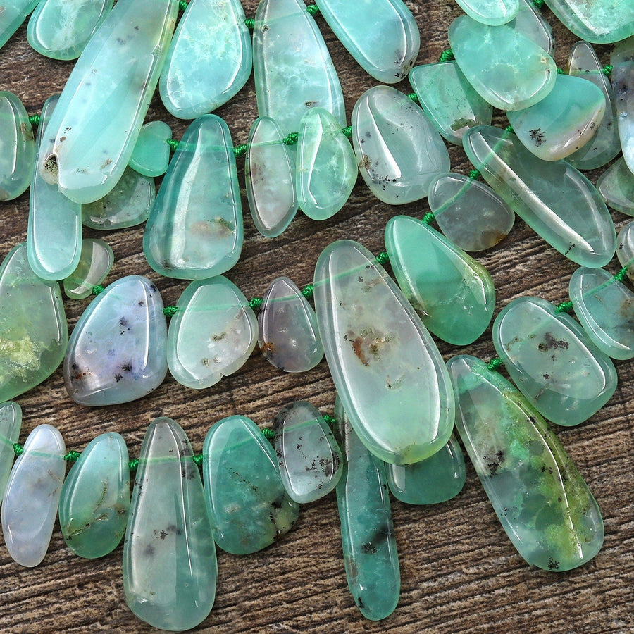 Natural Australian Brown Green Chrysoprase Beads Freeform Teardrop Petal Focal Pendant Side Drilled Gemstone 15.5" Strand