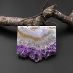 Natural White Purple Amethyst Stalactite Rectangle Pendant Side Drilled Freeform Crystal