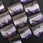 Natural Smoky Quartz Purple Amethyst Stalactite Rectangle Pendant Top Side Drilled Focal Bead